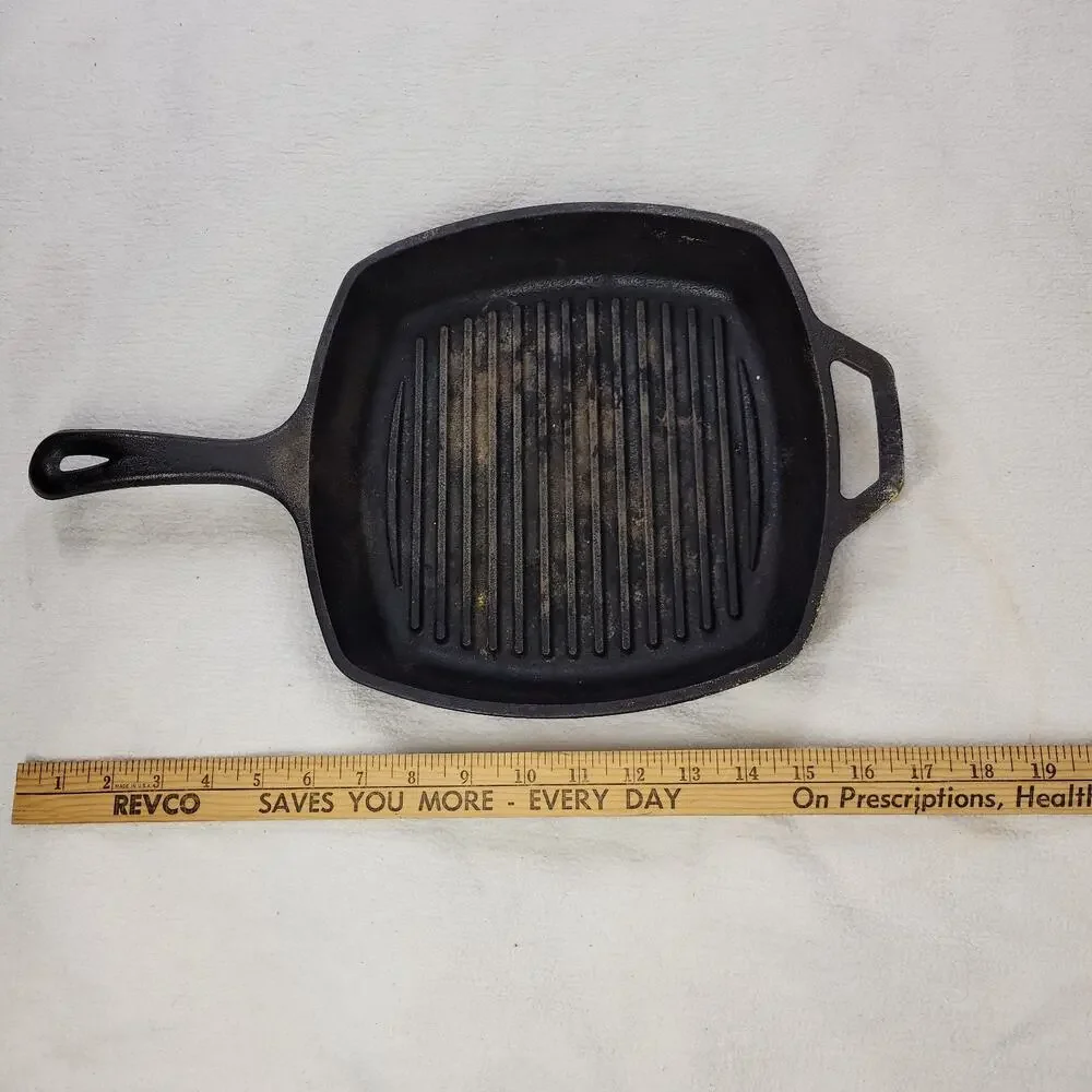 Lodge Pan Cast Iron Square Grill Pans 10 1/2” & Handle USA 289X Kitchen L8SGP